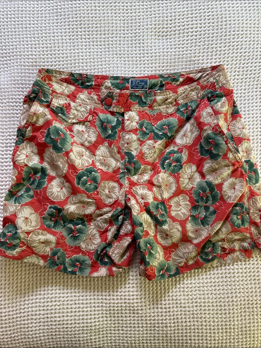 J. Crew Red Floral Cotton Blend Men’s Swim Shorts